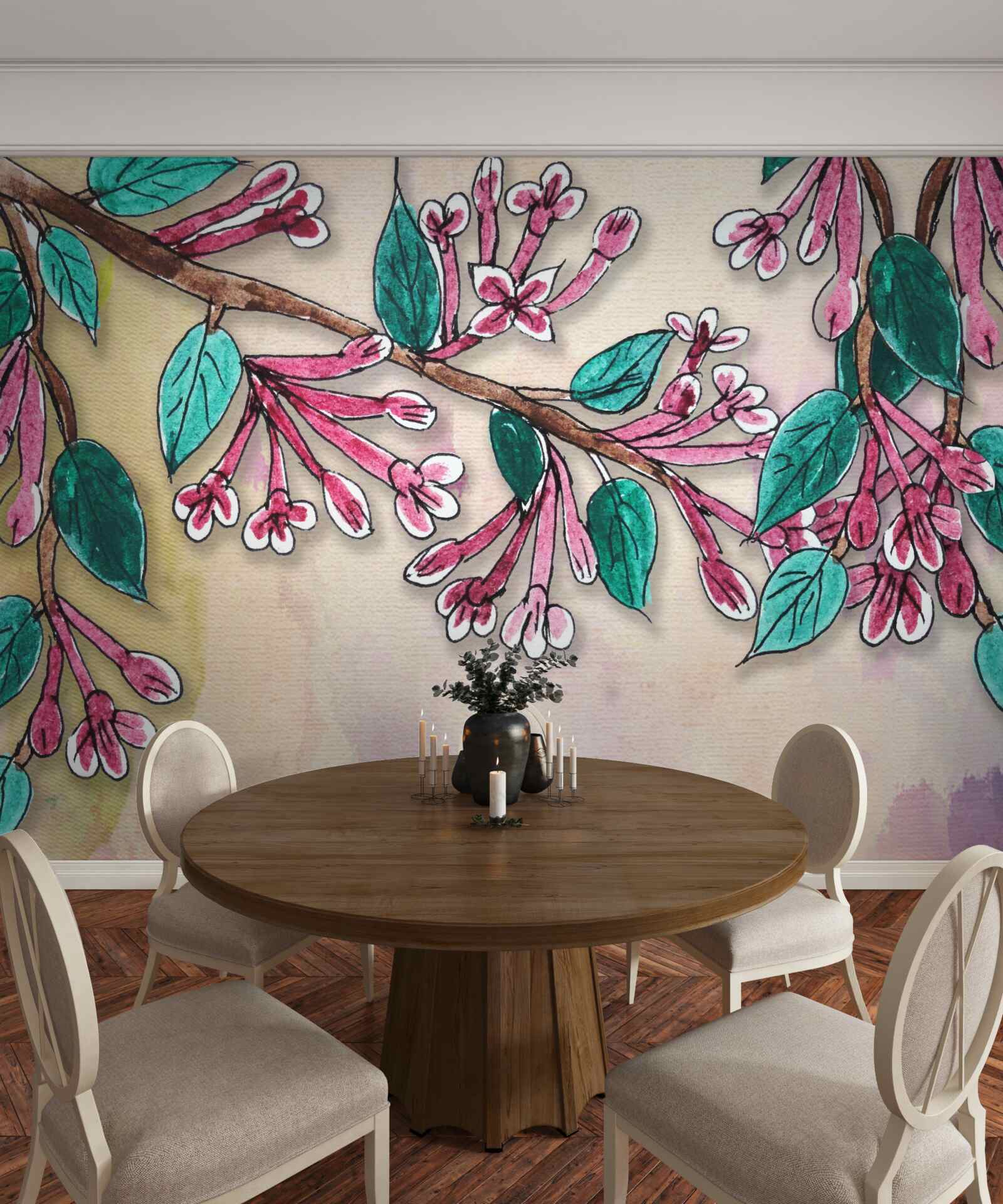 Fototapeta gałąź sakury kwitnie i pozostawia