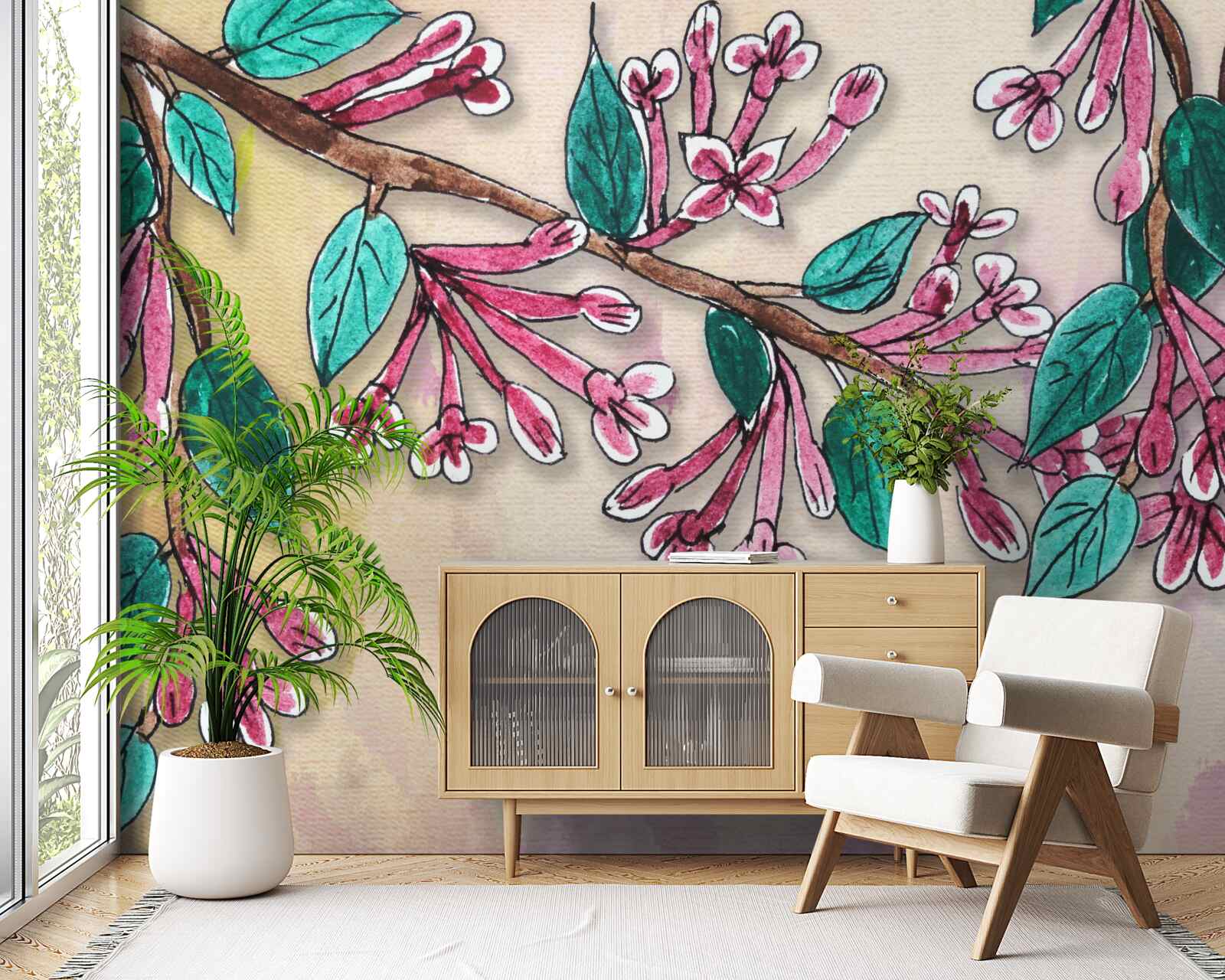 Fototapeta gałąź sakury kwitnie i pozostawia