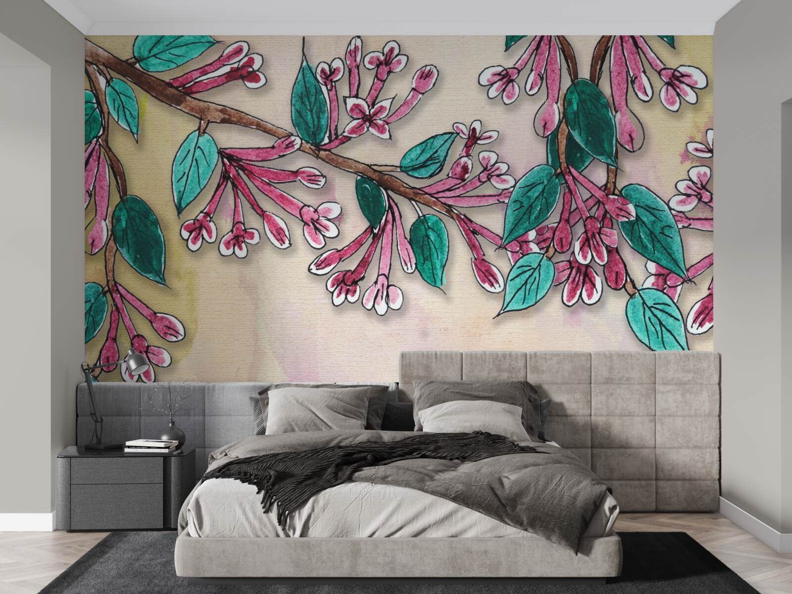 Fototapeta gałąź sakury kwitnie i pozostawia