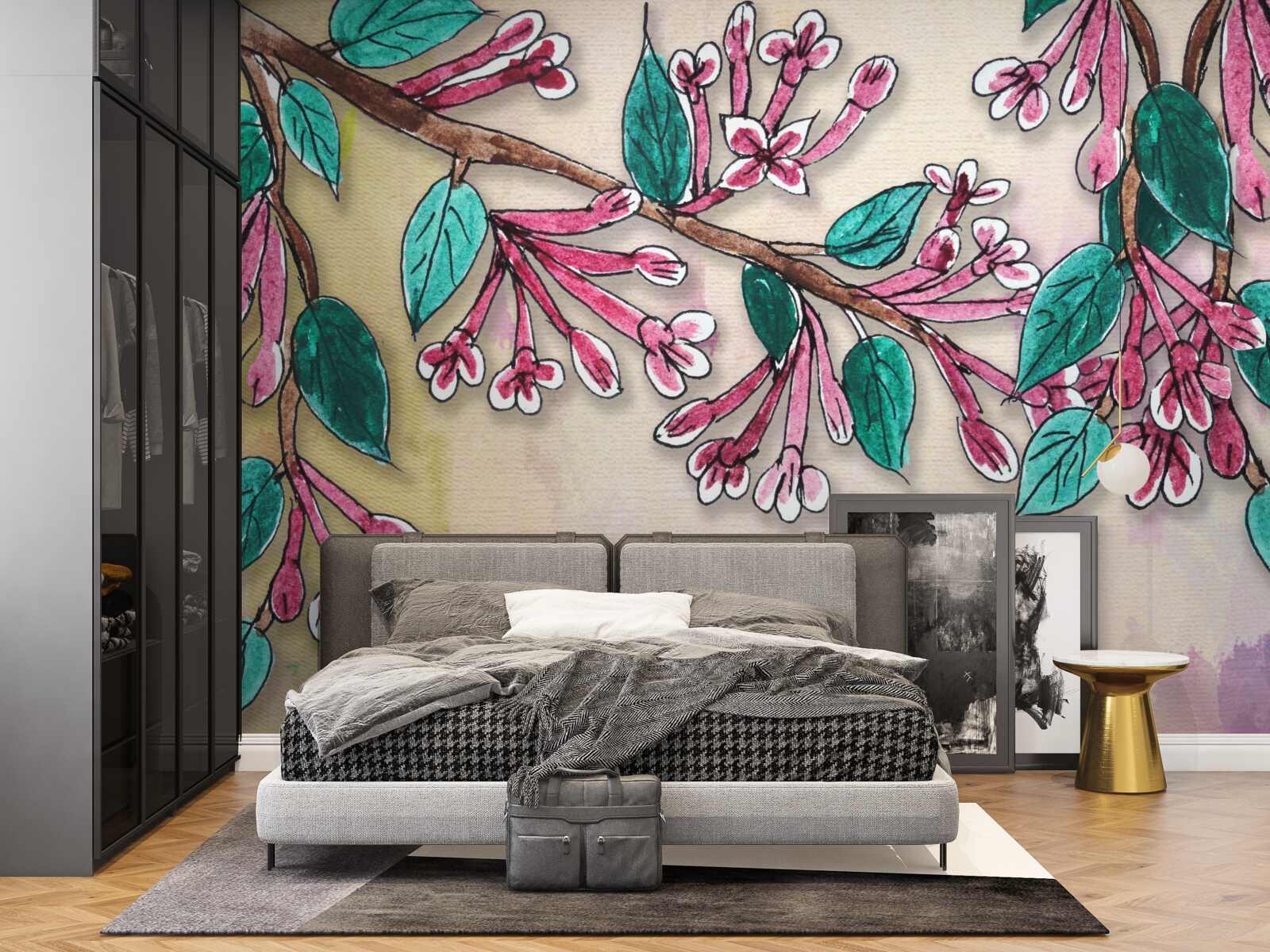 Fototapeta gałąź sakury kwitnie i pozostawia