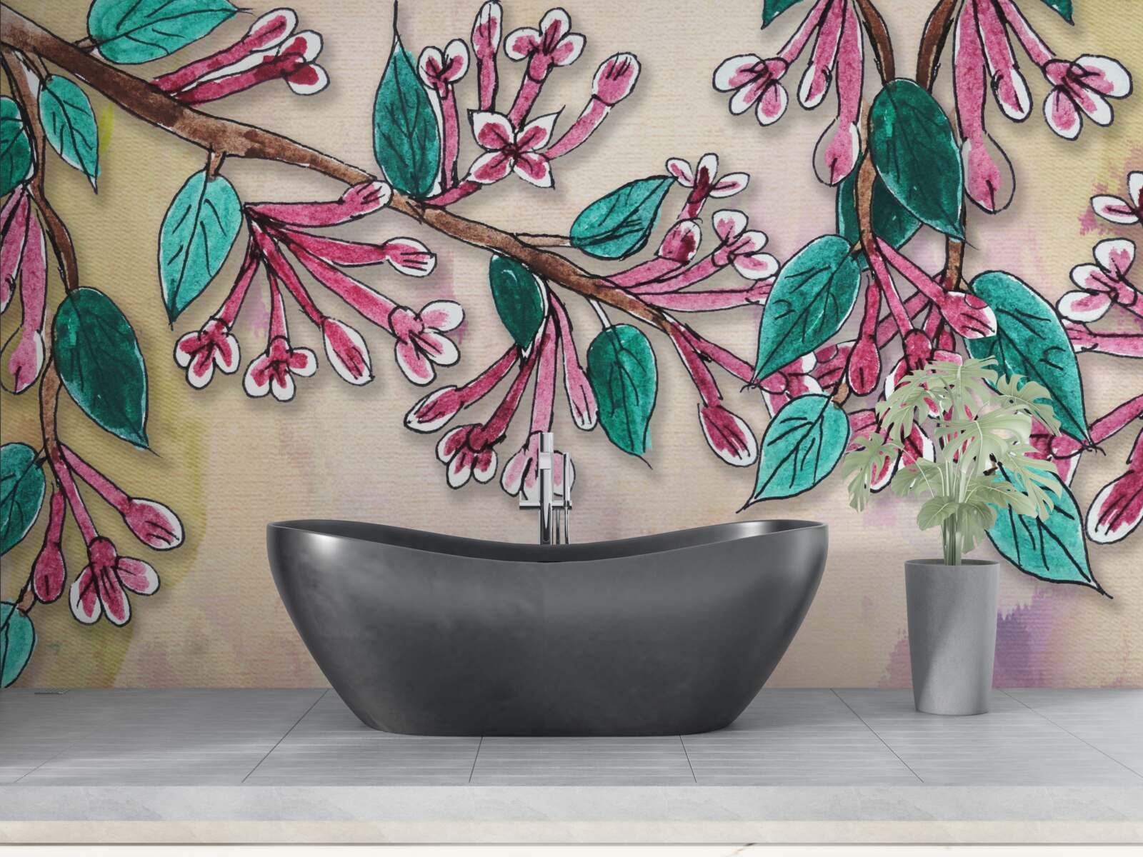 Fototapeta gałąź sakury kwitnie i pozostawia