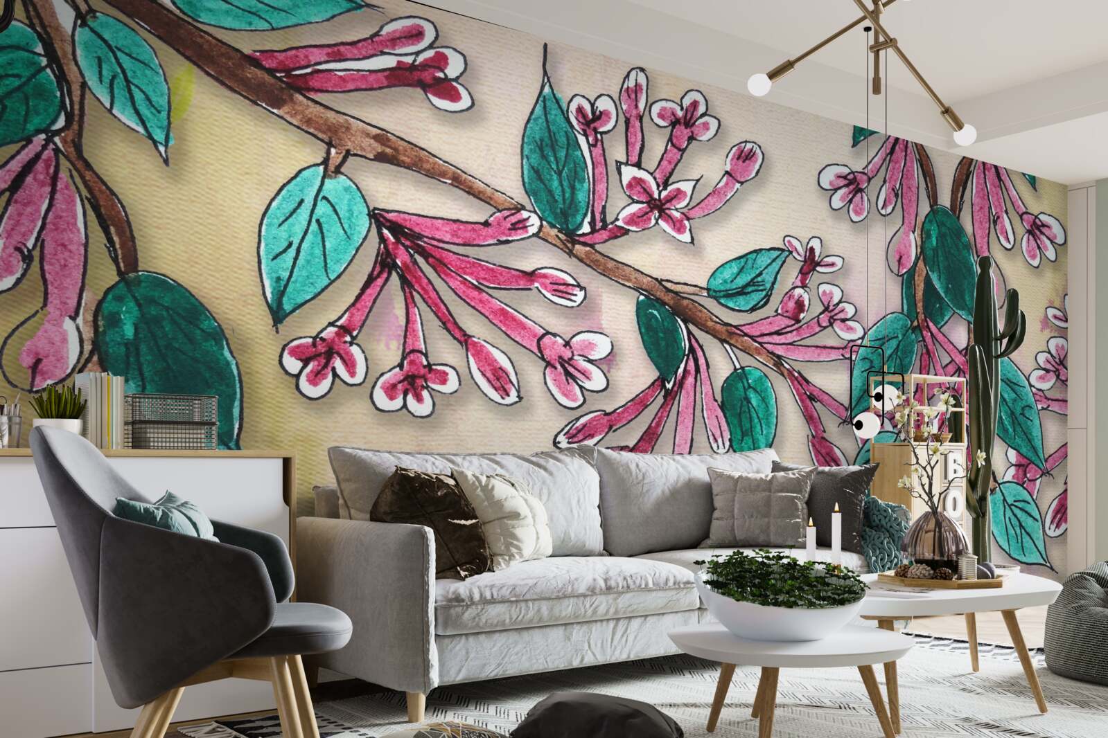 Fototapeta gałąź sakury kwitnie i pozostawia