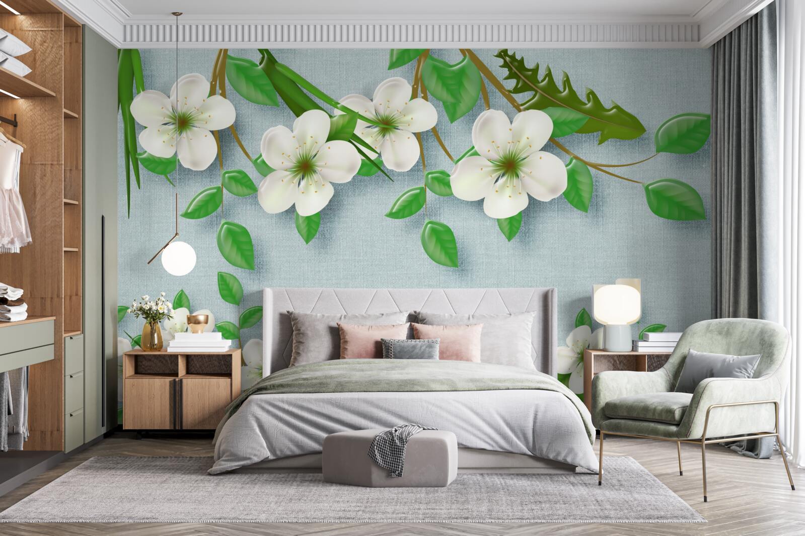 Fototapeta kwitnące drzewa wiosną na tle błękitnego nieba