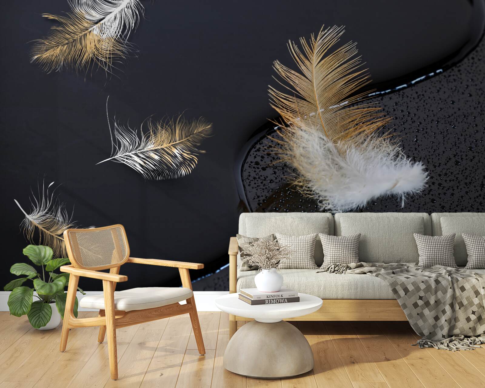 Fototapeta miękki puch w kolorze śnieżnobiałym i złotym