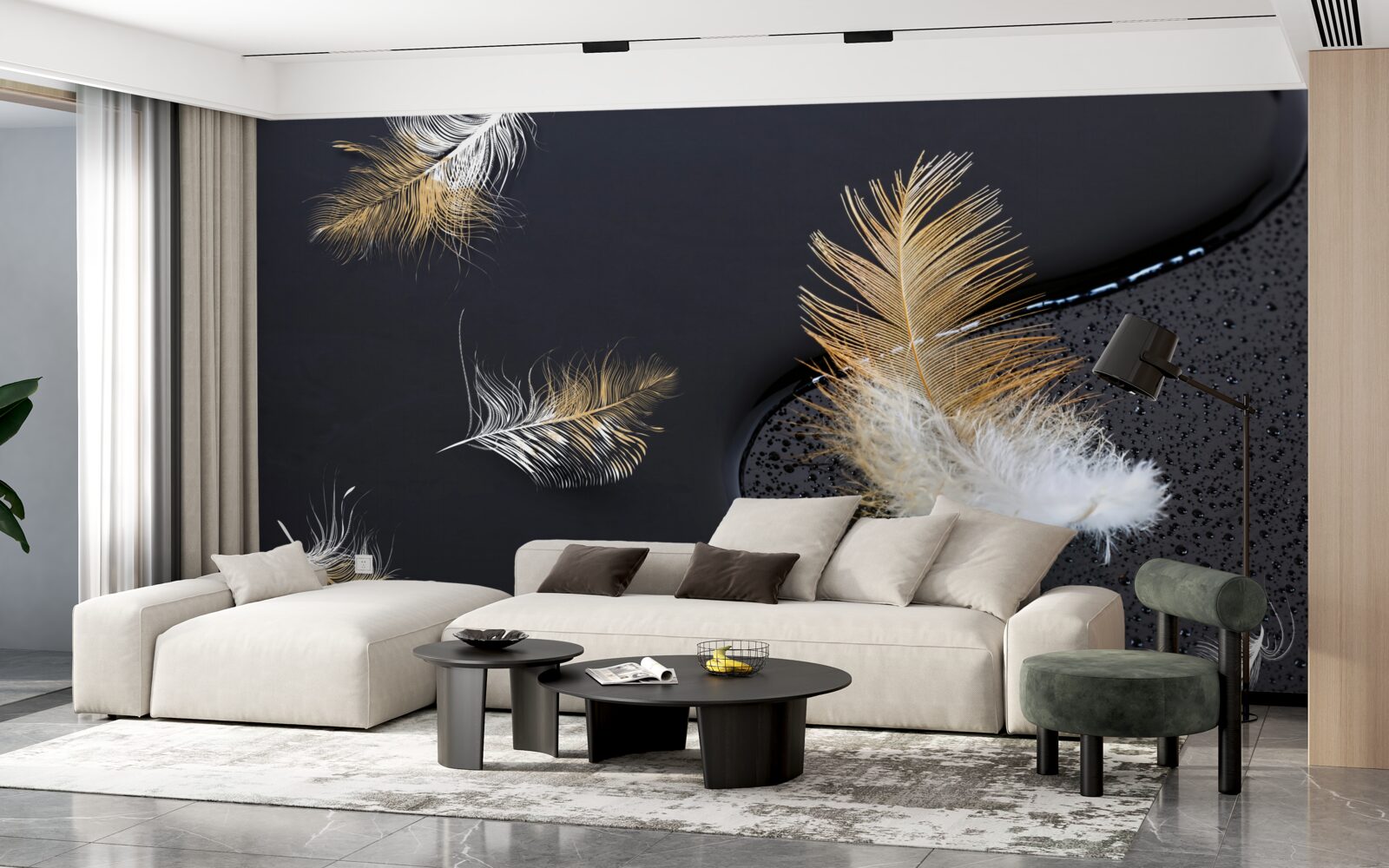 Fototapeta miękki puch w kolorze śnieżnobiałym i złotym