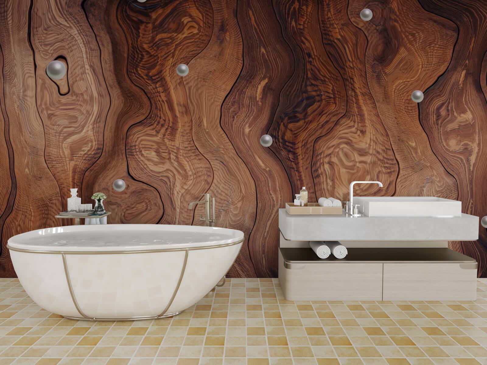 Fototapeta teksturowane drewno i perły