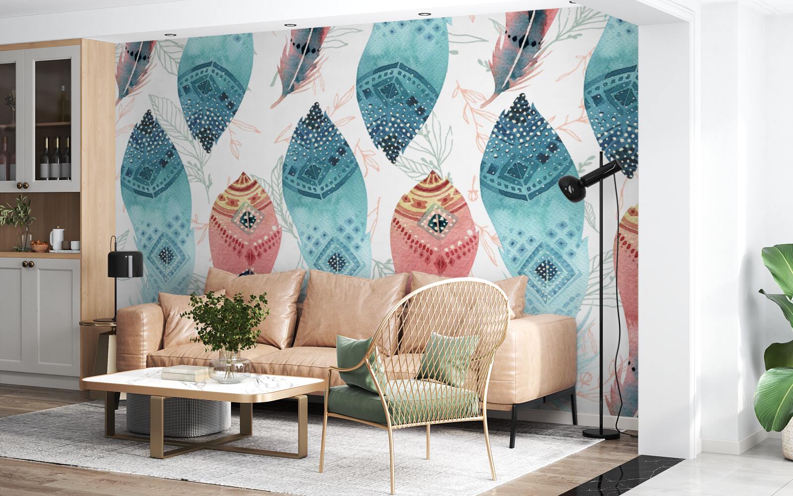 Fototapeta akwarelowe pióro u podstawy tła