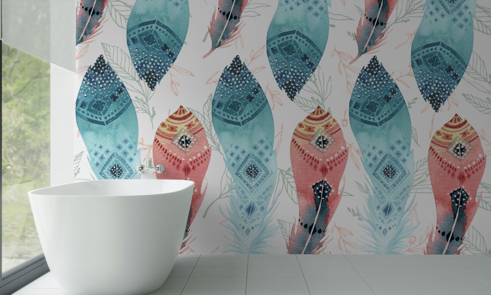 Fototapeta akwarelowe pióro u podstawy tła