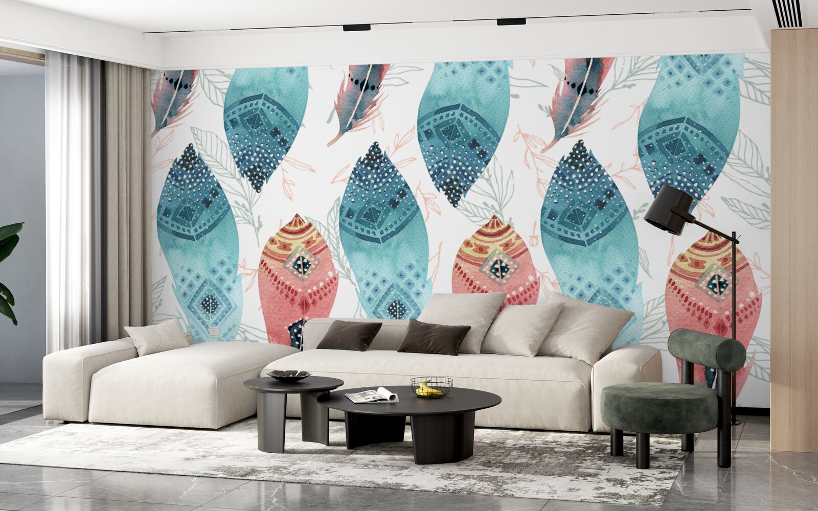 Fototapeta akwarelowe pióro u podstawy tła