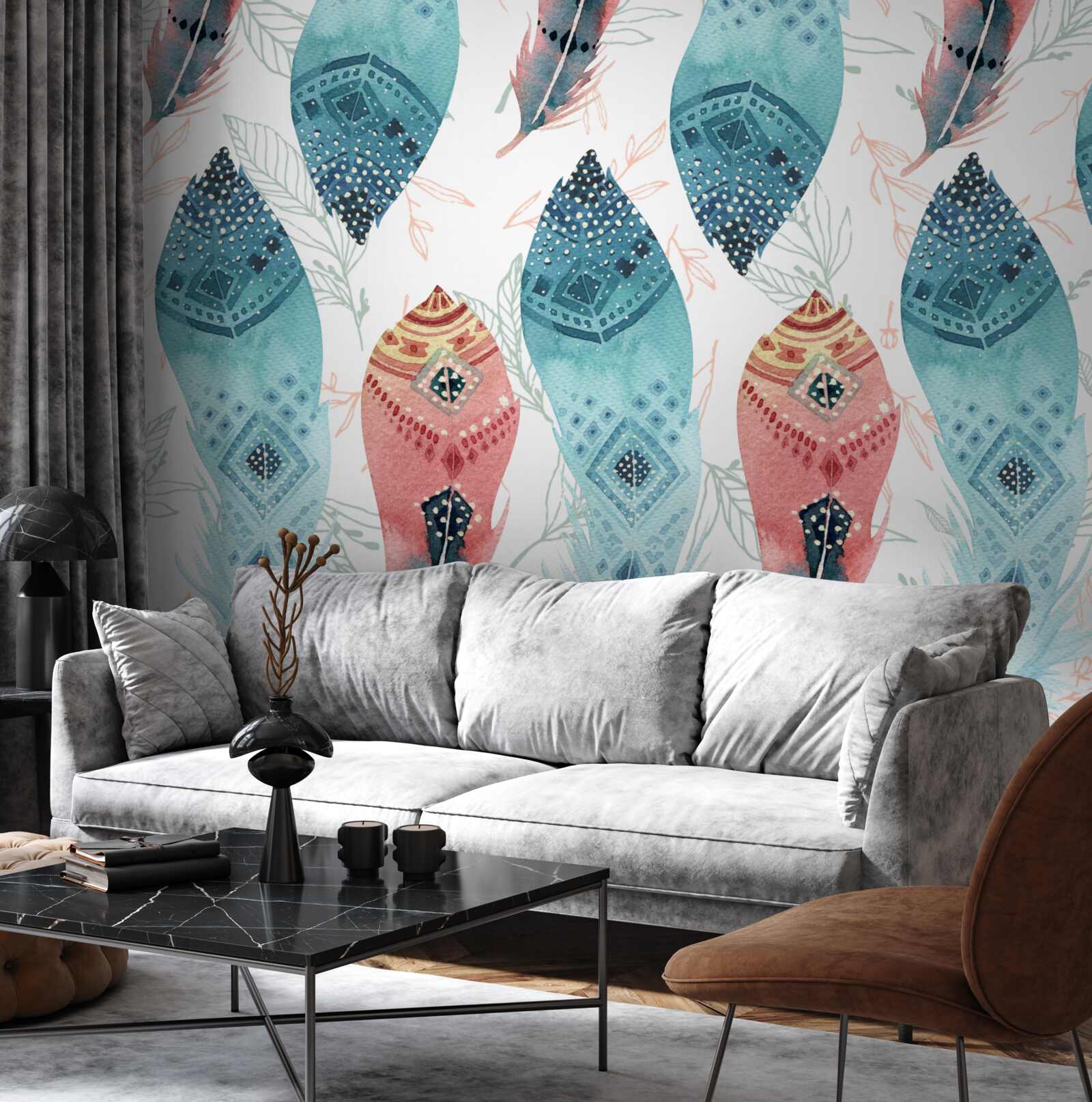 Fototapeta akwarelowe pióro u podstawy tła