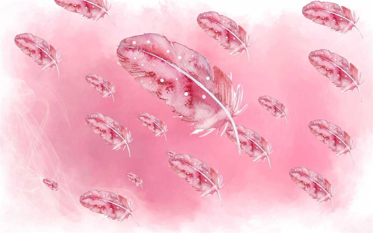Fototapeta na różowym tle znajdują się różowe pióra