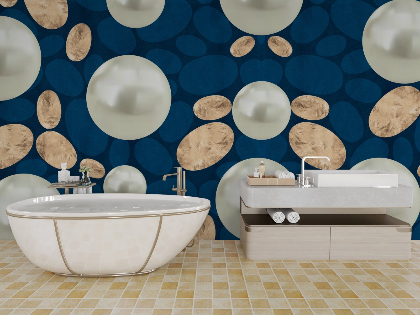 Fototapeta złote kryształy i białe perły