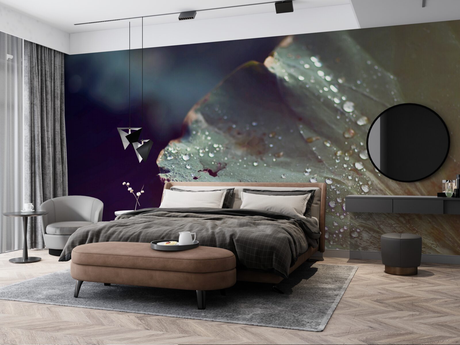 Fototapeta ziarna wczesnej rosy na liściu