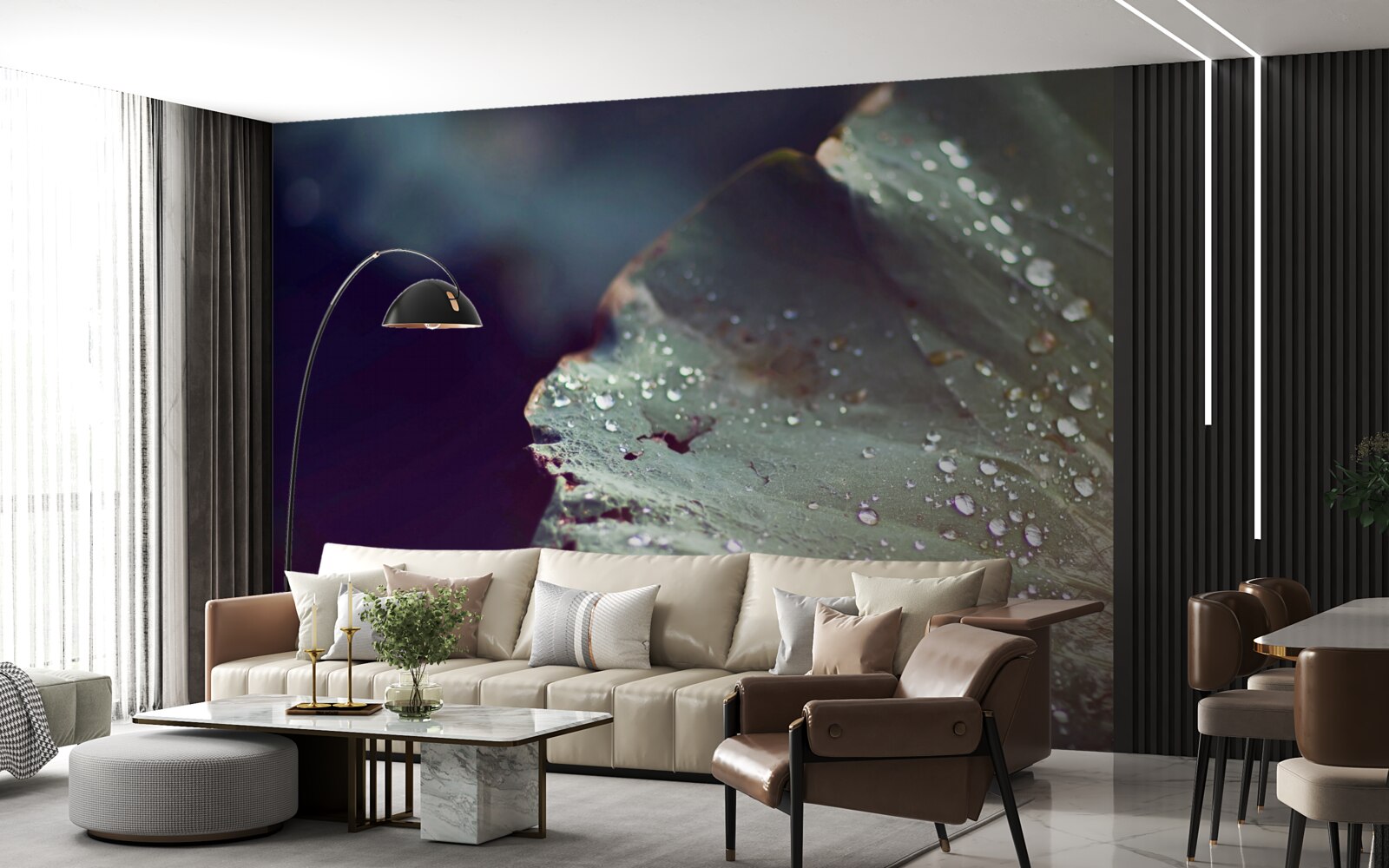 Fototapeta ziarna wczesnej rosy na liściu