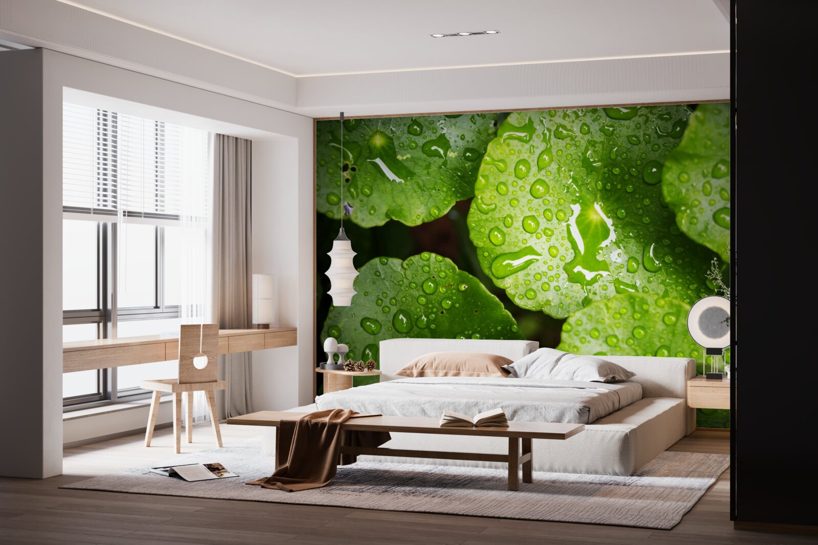 Fototapeta liście obmyte kroplami deszczu nabrały bogatego zielonego odcienia