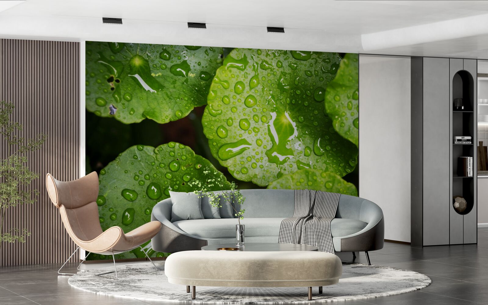 Fototapeta liście obmyte kroplami deszczu nabrały bogatego zielonego odcienia