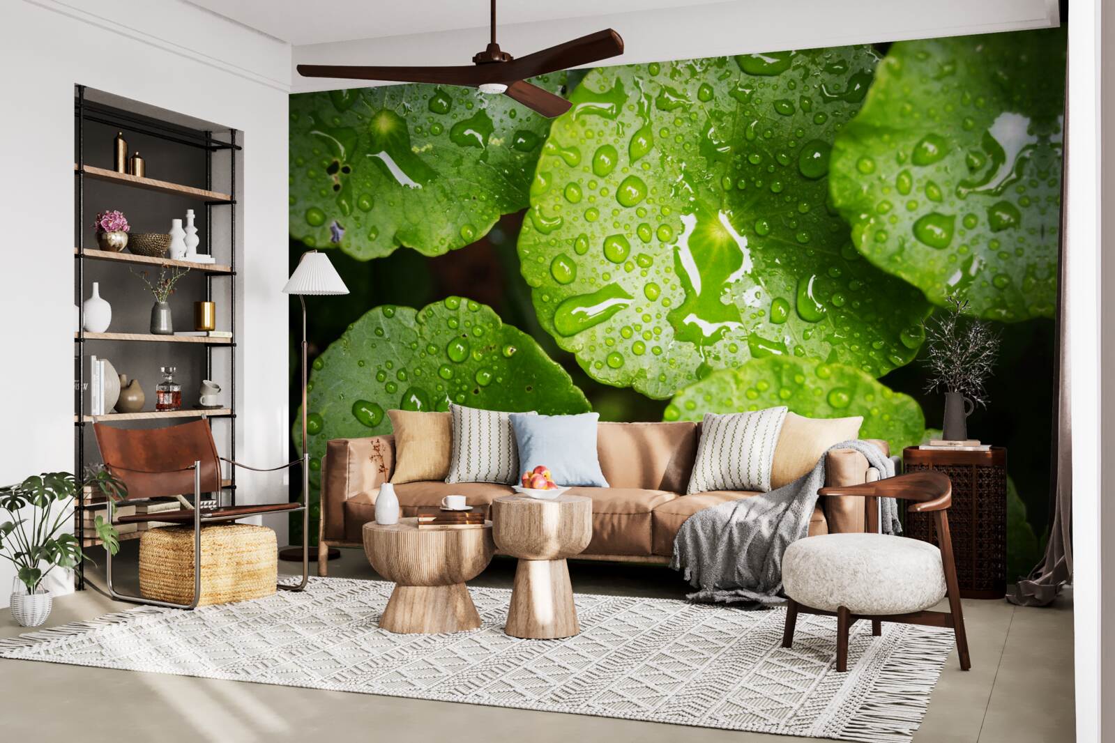 Fototapeta liście obmyte kroplami deszczu nabrały bogatego zielonego odcienia