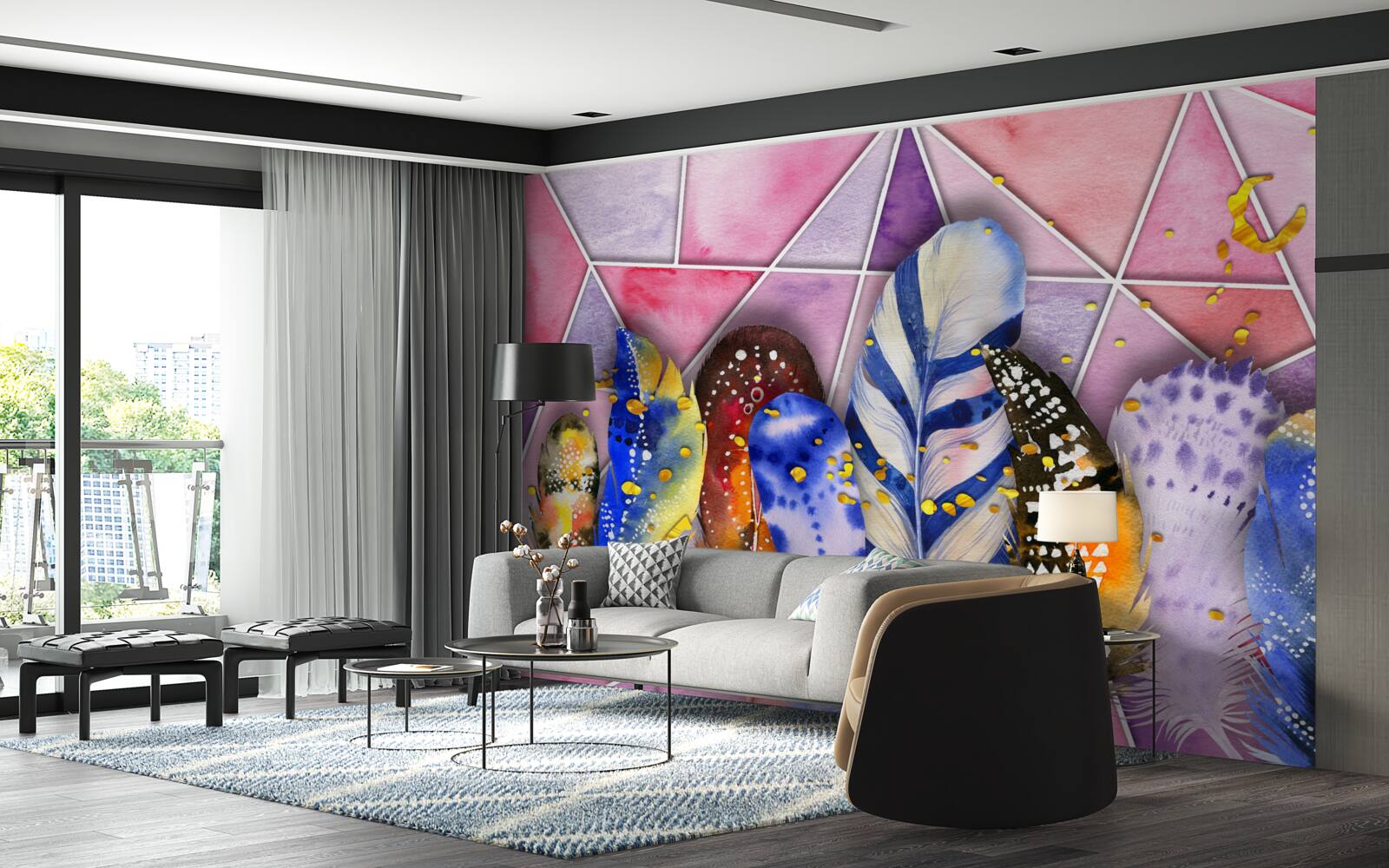 Fototapeta kolorowe pióra w różnych odcieniach