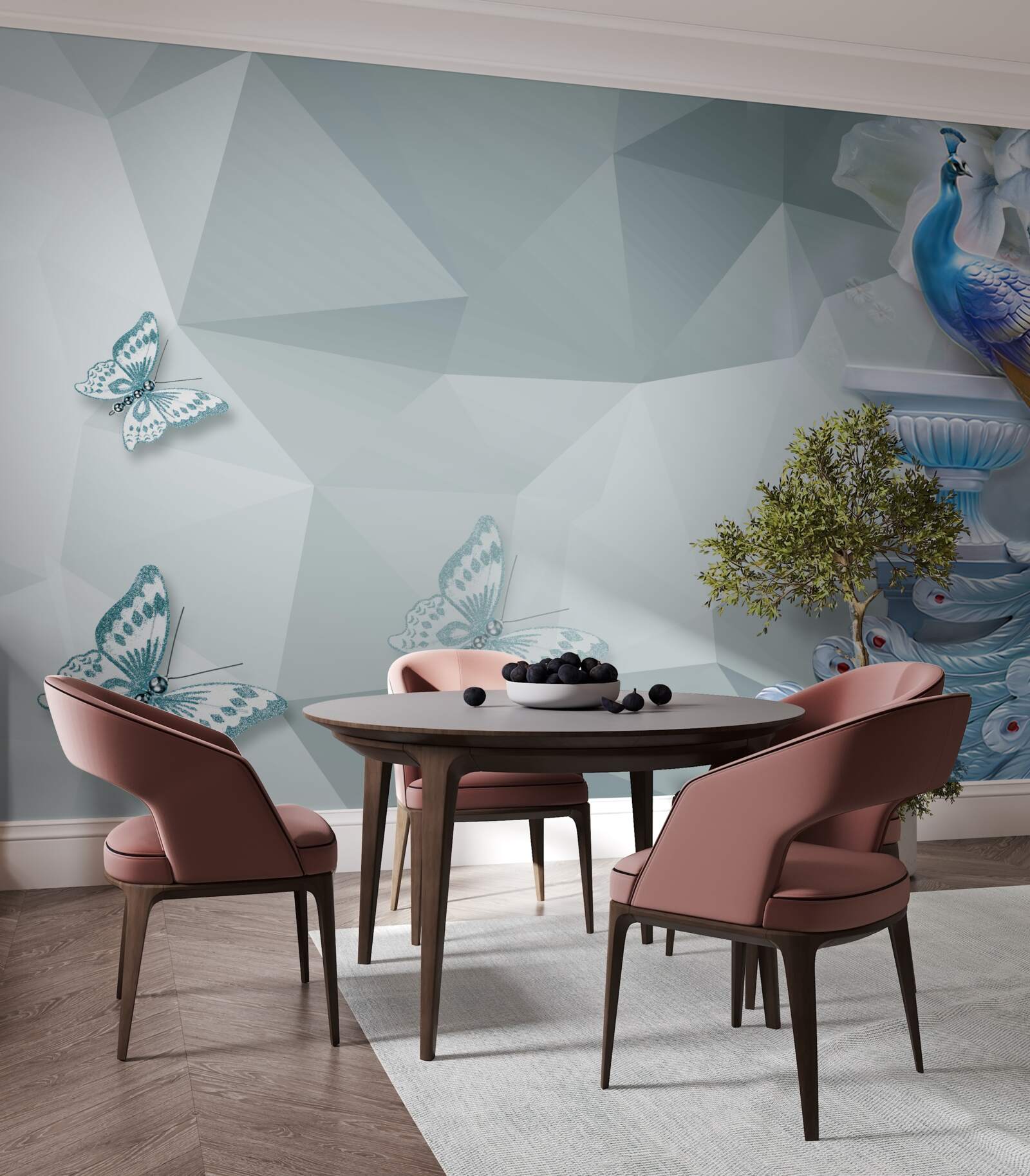 Fototapeta wspaniały paw i motyle