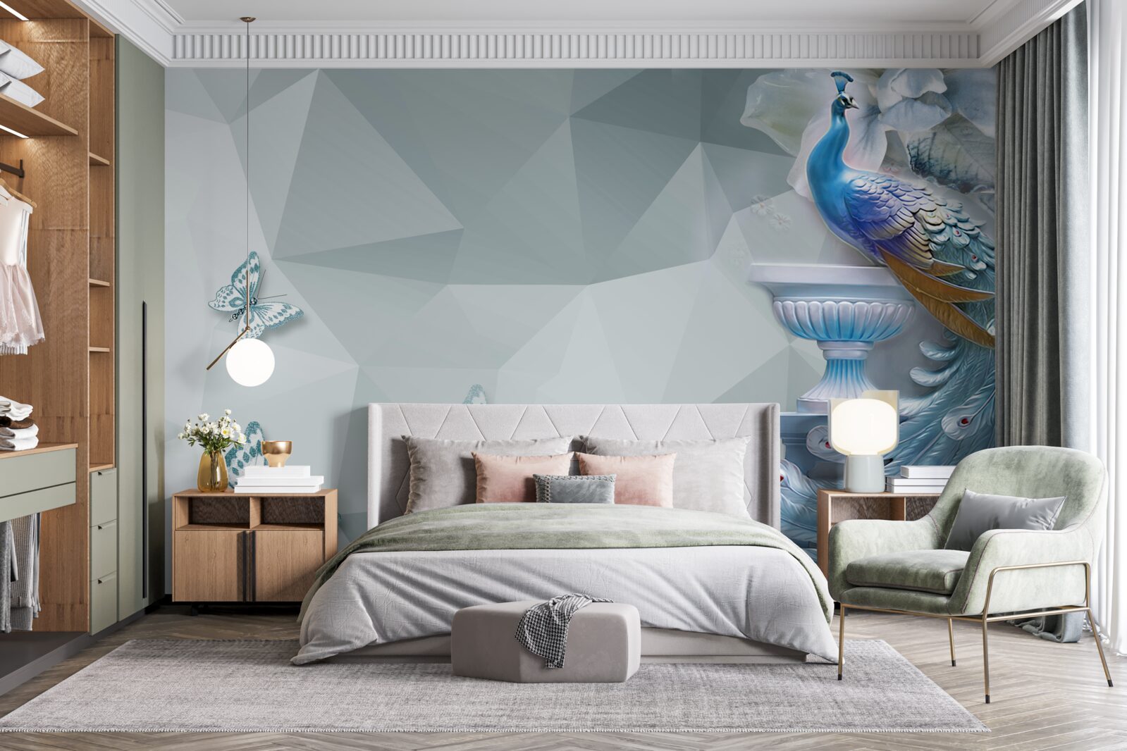 Fototapeta wspaniały paw i motyle