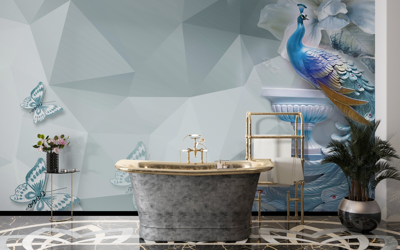 Fototapeta wspaniały paw i motyle