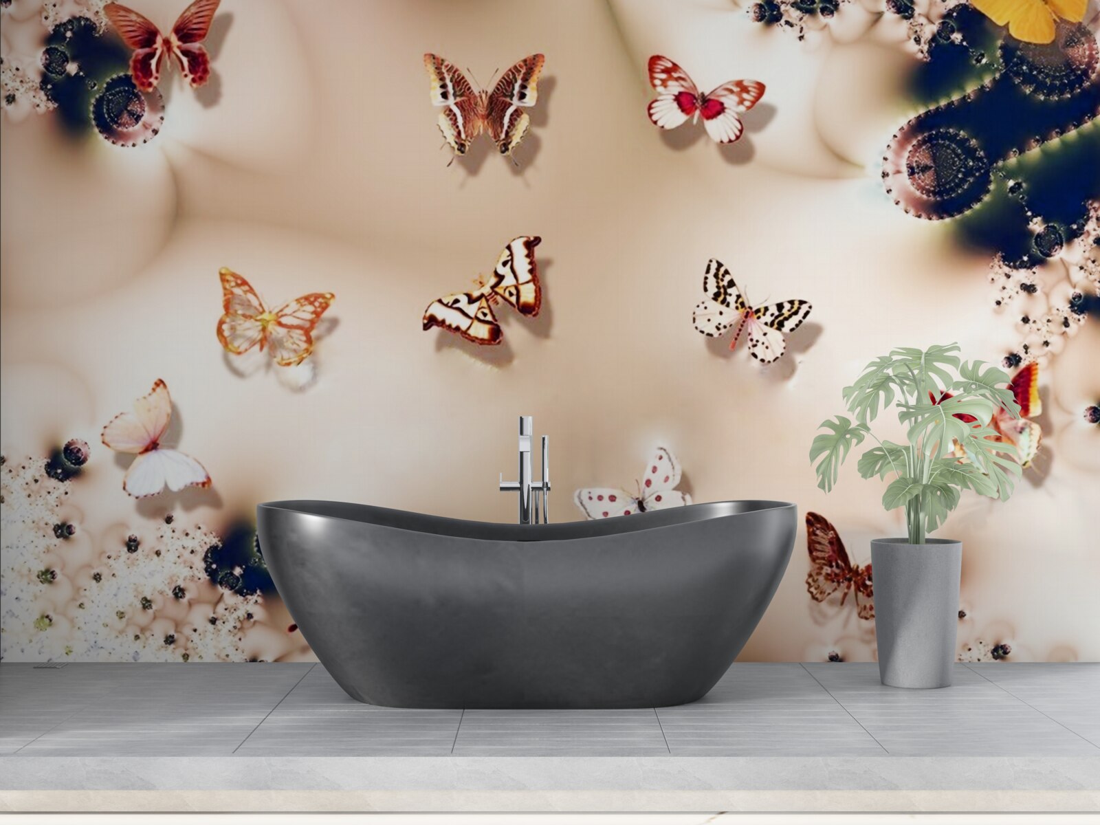 Fototapeta motyle w różnych kolorach na różowym jedwabiu