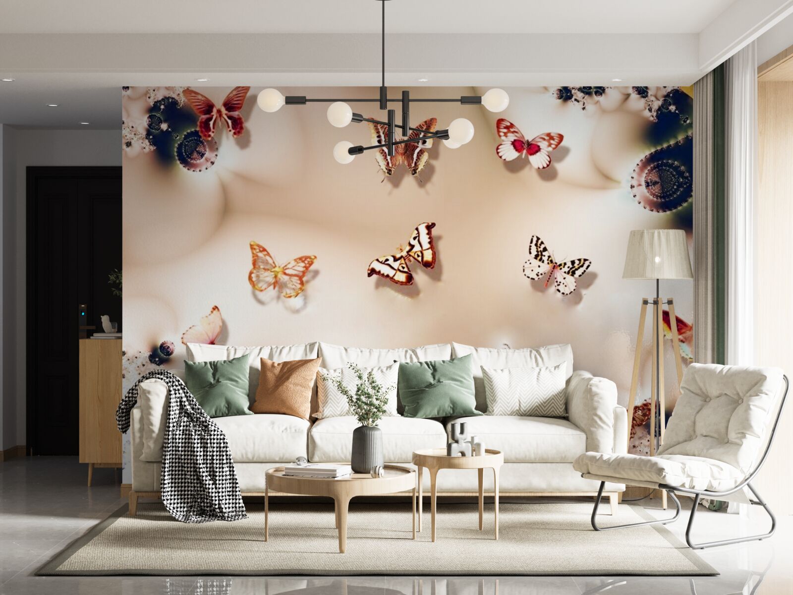 Fototapeta motyle w różnych kolorach na różowym jedwabiu