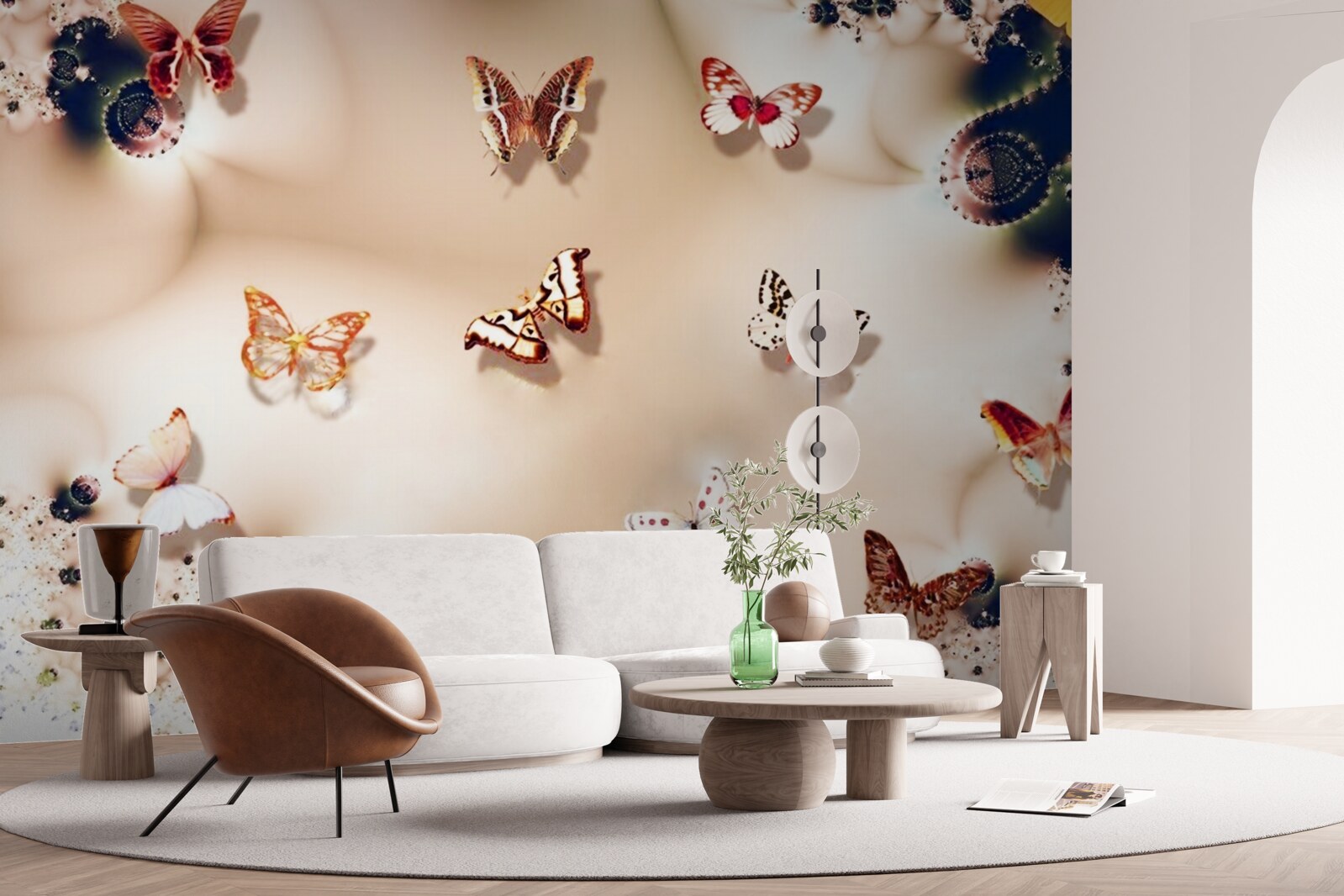 Fototapeta motyle w różnych kolorach na różowym jedwabiu