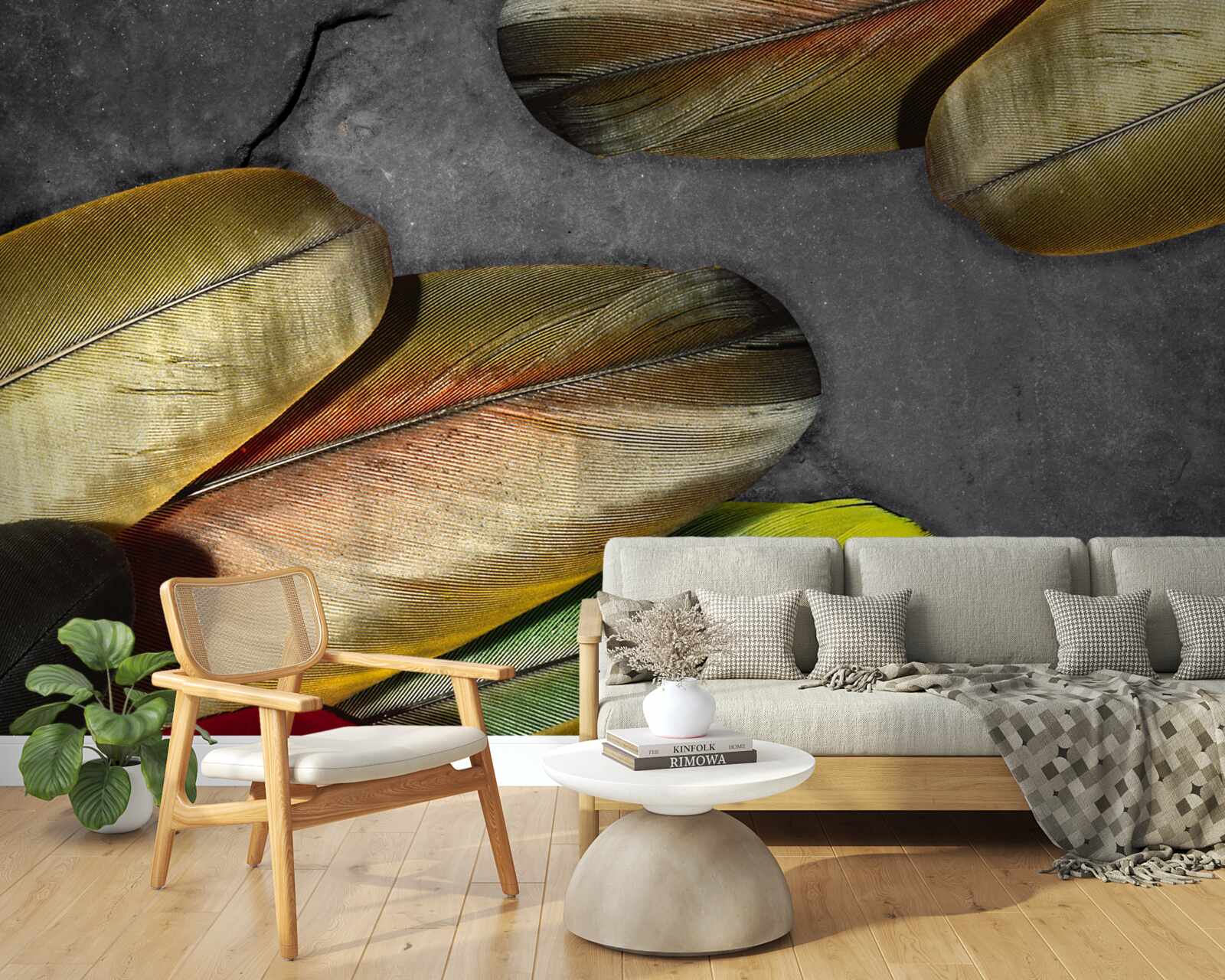 Fototapeta złote pióra błyszczą na szarym tle