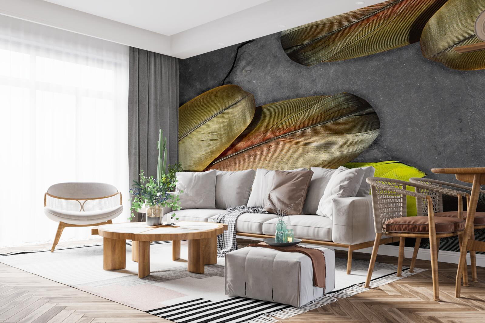 Fototapeta złote pióra błyszczą na szarym tle