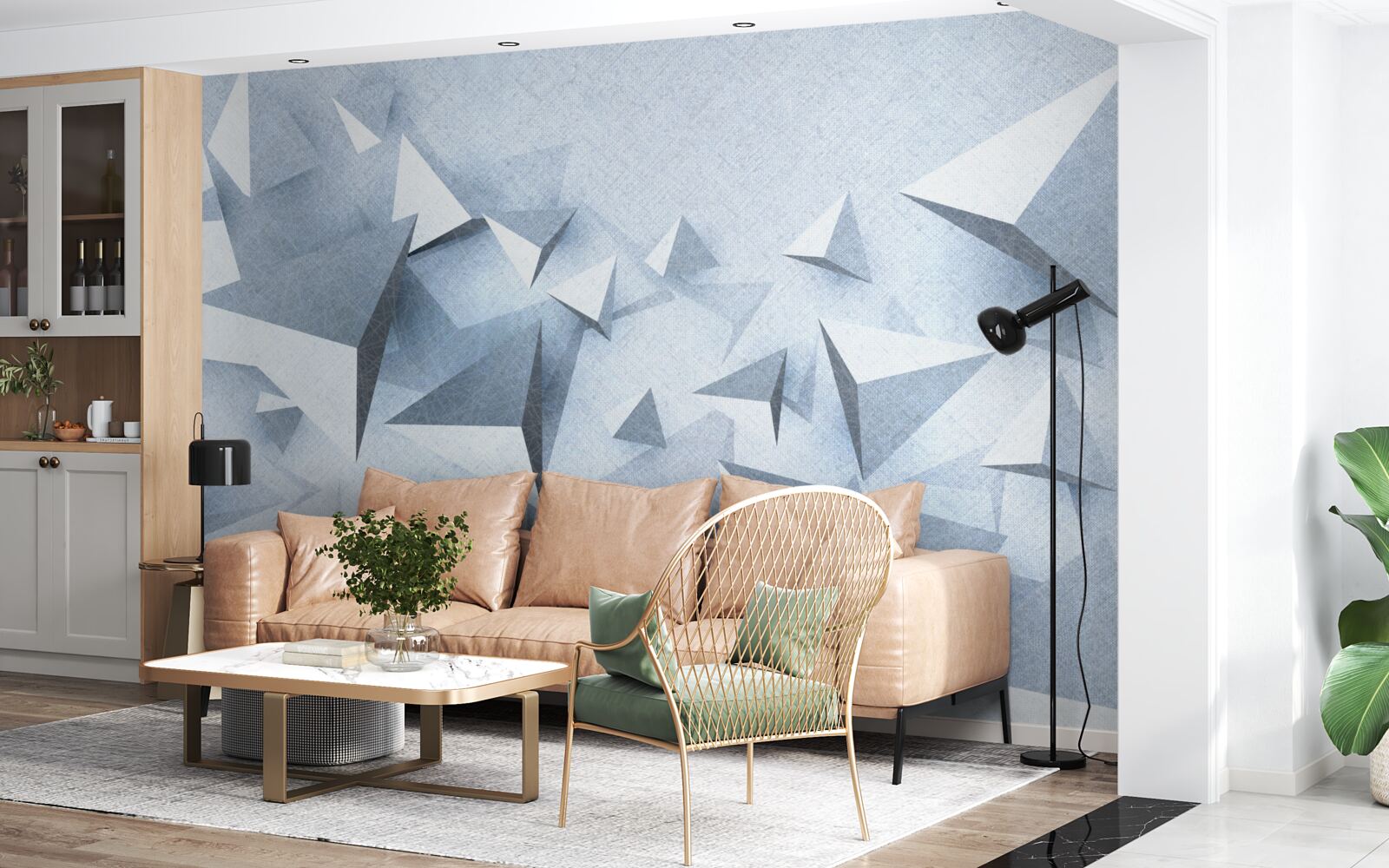 Fototapeta trójkąty wolumetryczne o różnych rozmiarach są białe