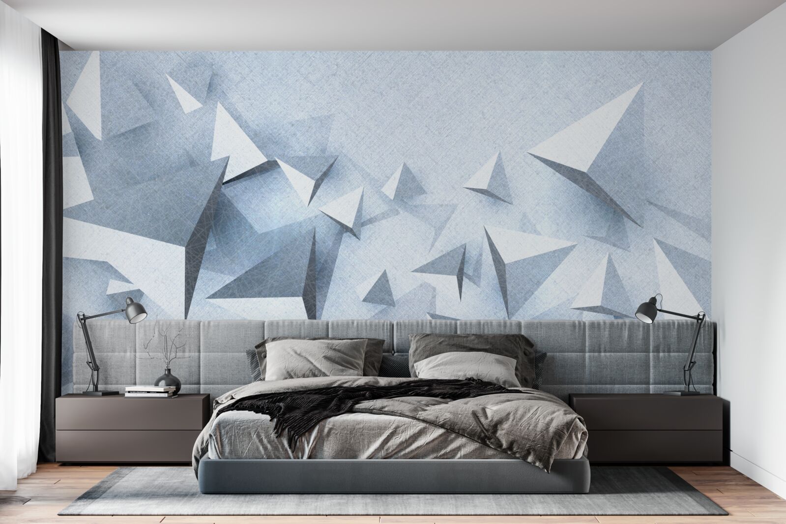 Fototapeta trójkąty wolumetryczne o różnych rozmiarach są białe