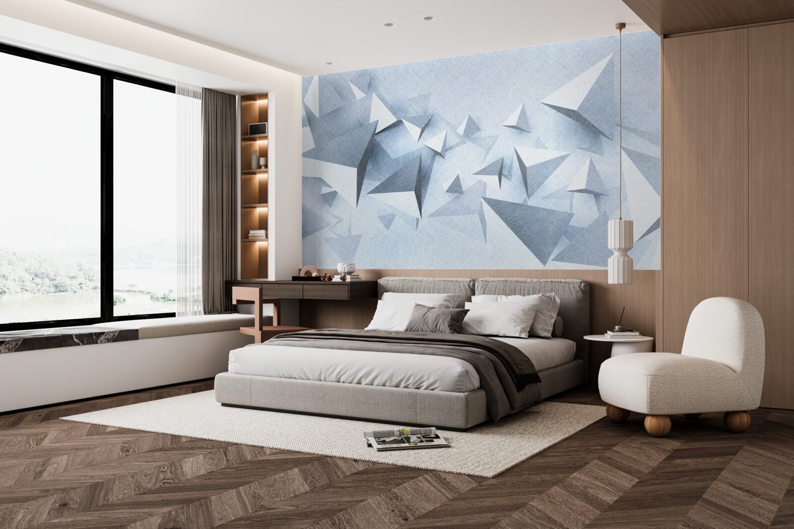 Fototapeta trójkąty wolumetryczne o różnych rozmiarach są białe