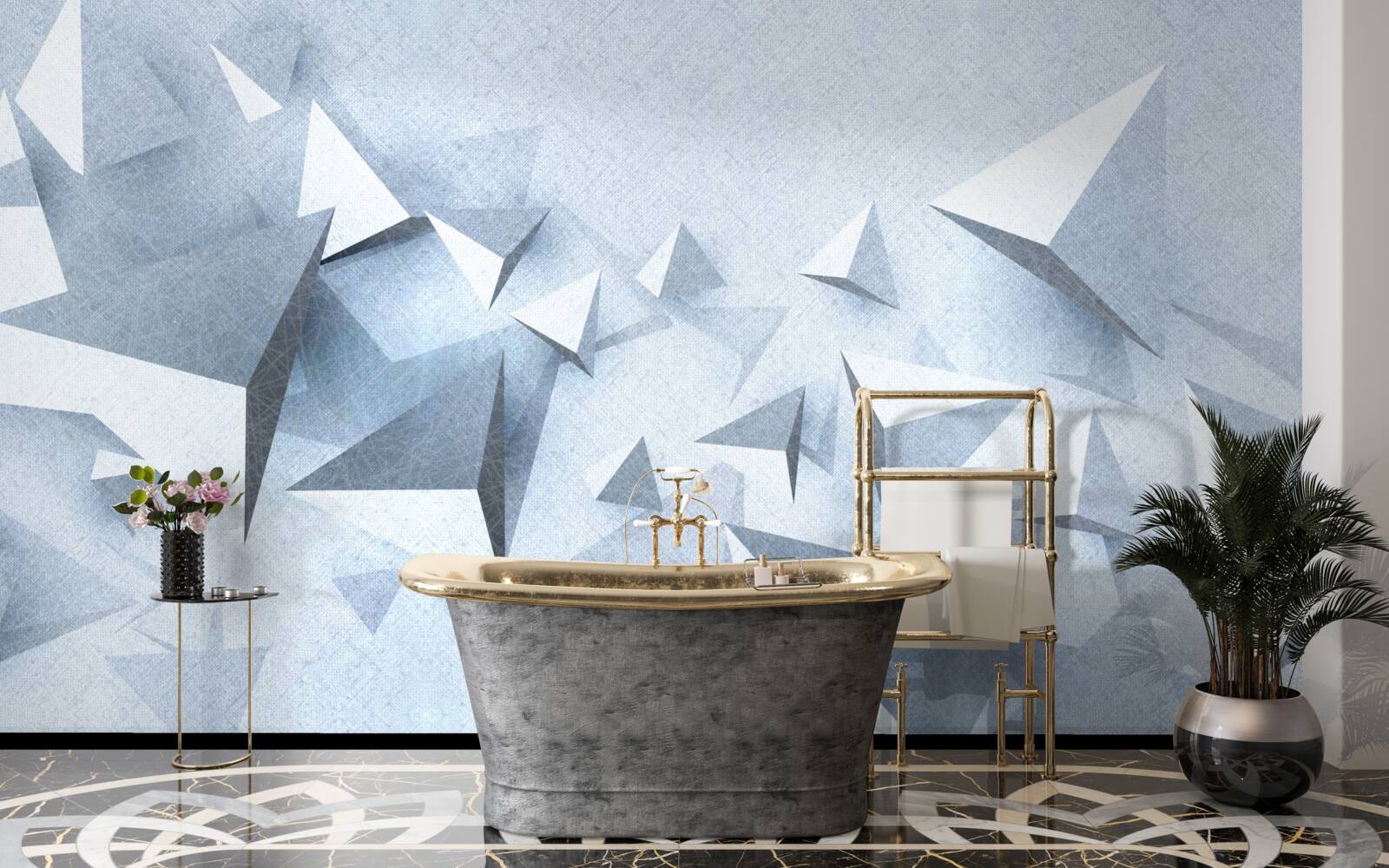 Fototapeta trójkąty wolumetryczne o różnych rozmiarach są białe