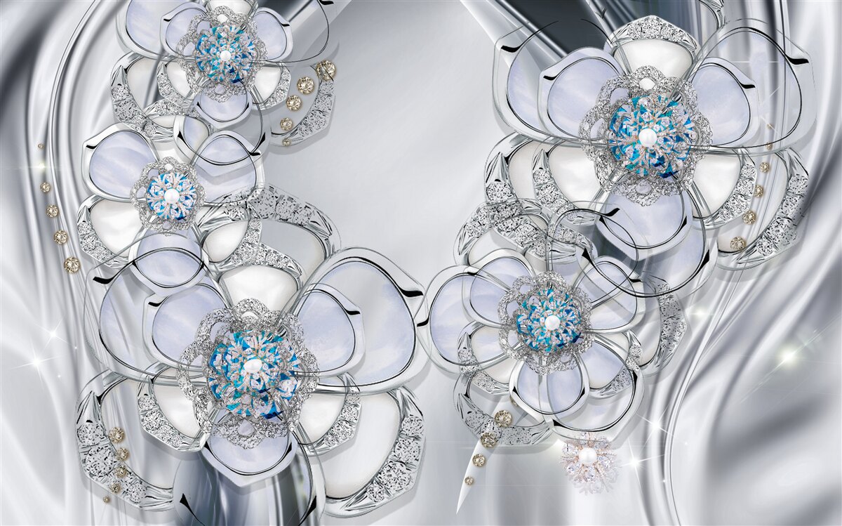 Fototapeta pąki o srebrnym odcieniu i niebieskich diamentach