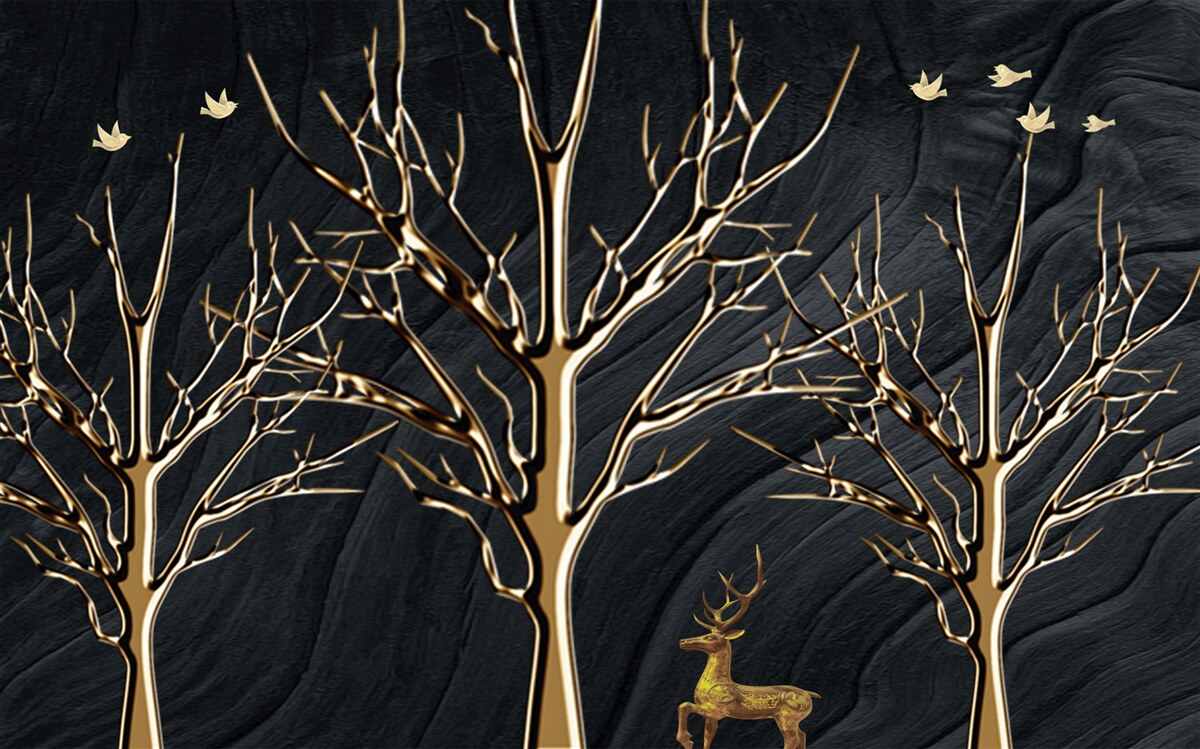 Fototapeta jeleń spaceruje nocą wśród drzew