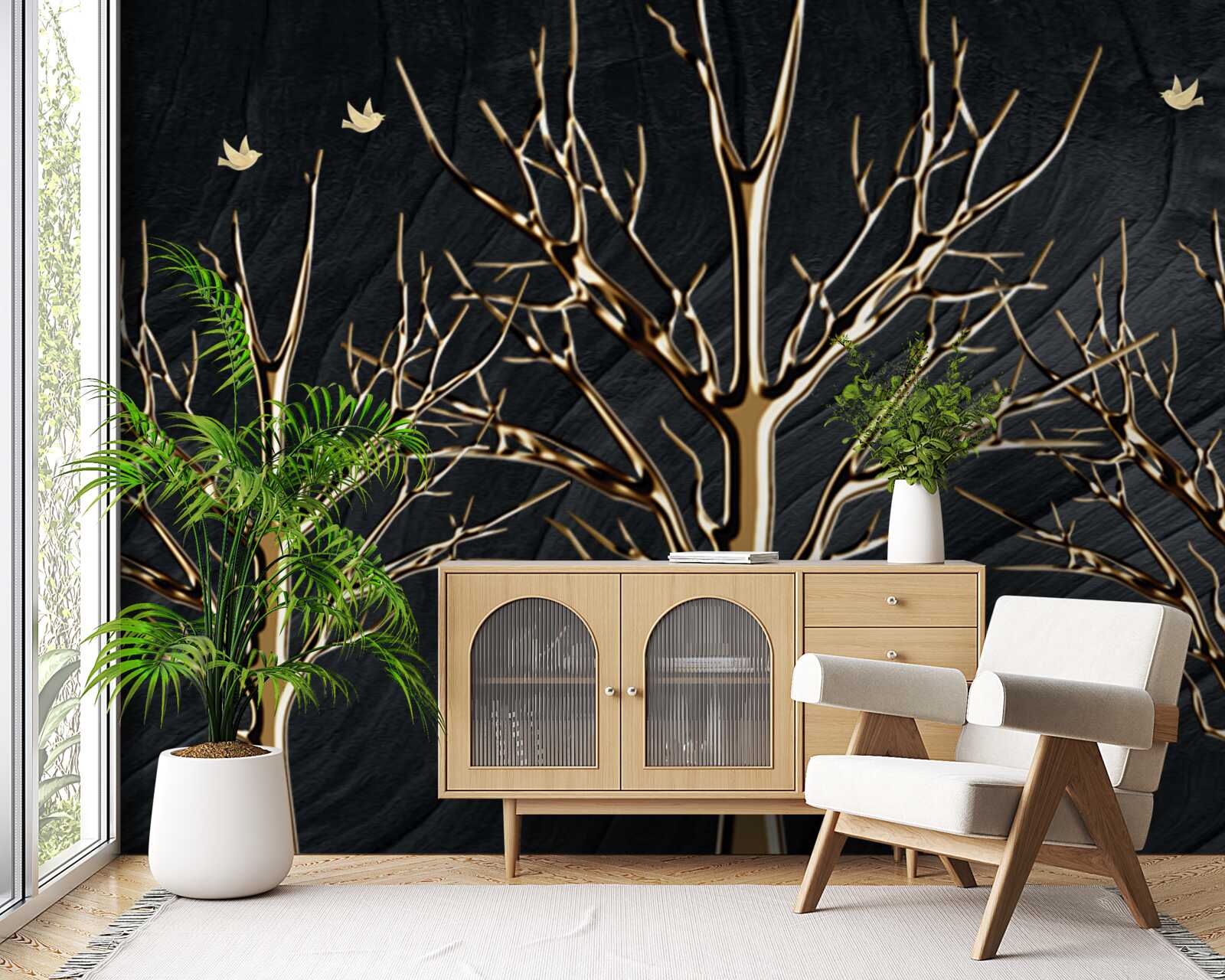 Fototapeta jeleń spaceruje nocą wśród drzew