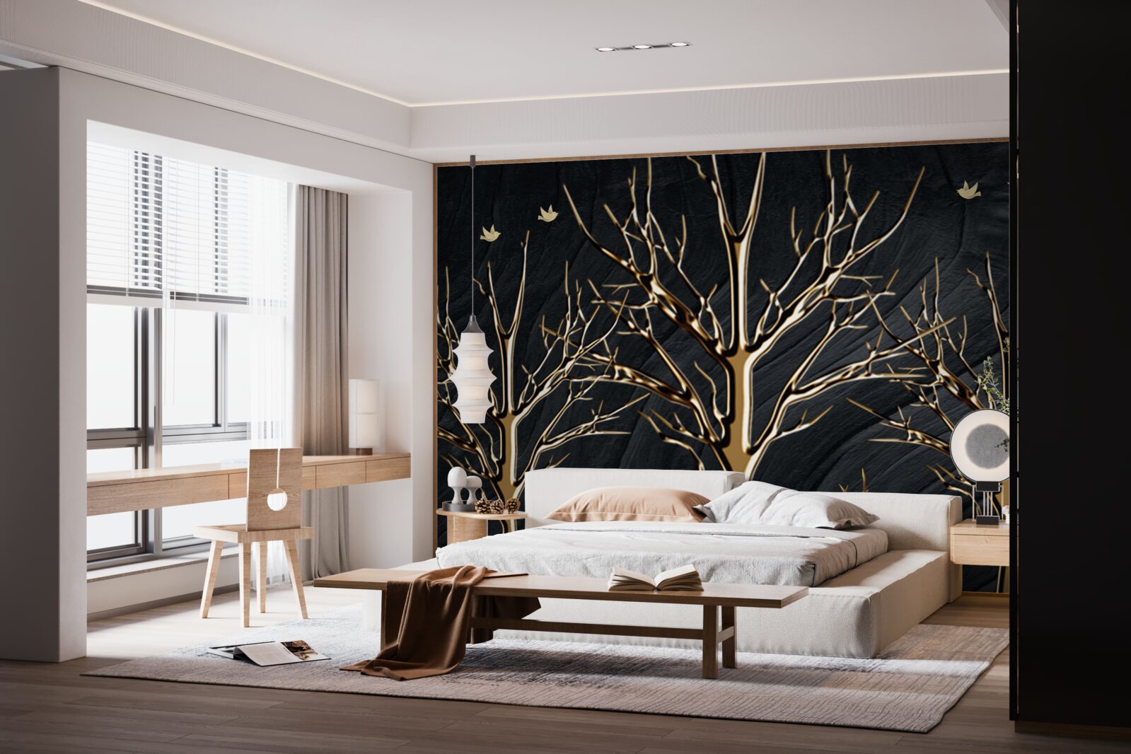 Fototapeta jeleń spaceruje nocą wśród drzew