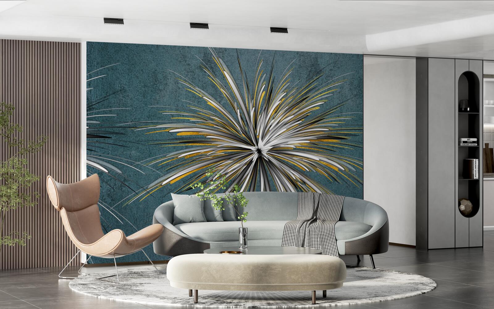 Fototapeta gałąź z puszystością na niebieskim tle