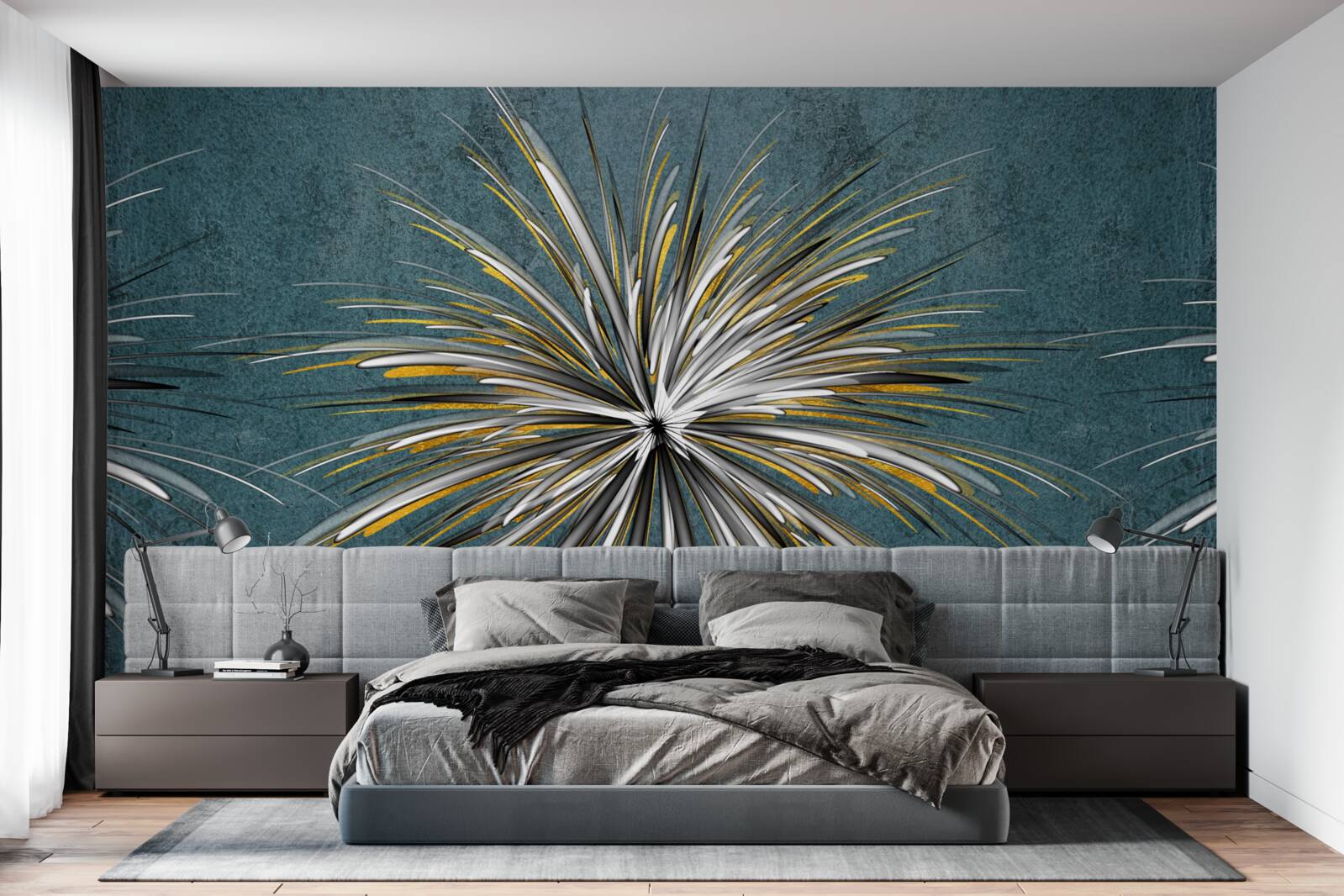 Fototapeta gałąź z puszystością na niebieskim tle