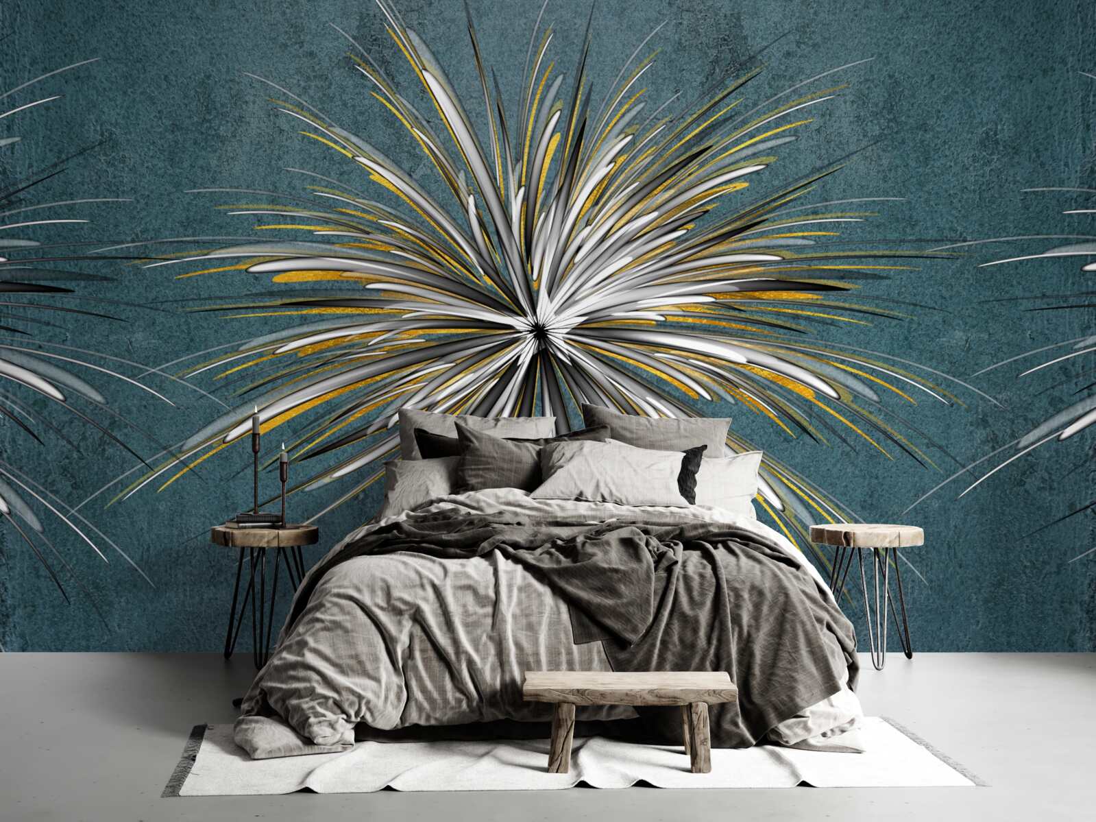 Fototapeta gałąź z puszystością na niebieskim tle