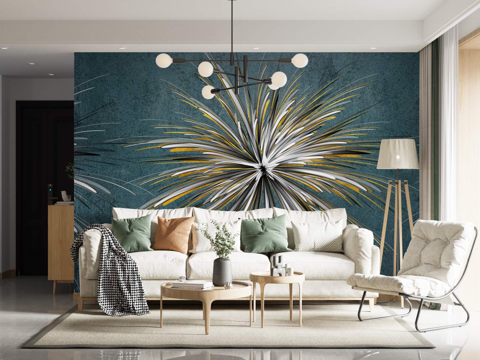 Fototapeta gałąź z puszystością na niebieskim tle