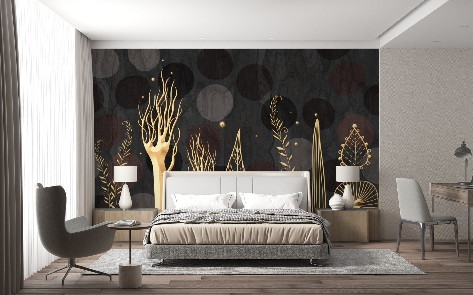 Fototapeta nocna pora wśród drzew liściastych