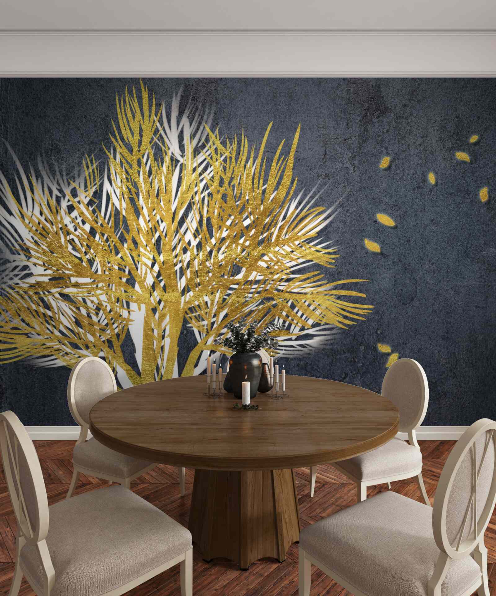 Fototapeta z zamarzniętego lasu wzbijają się w niebo ptaki