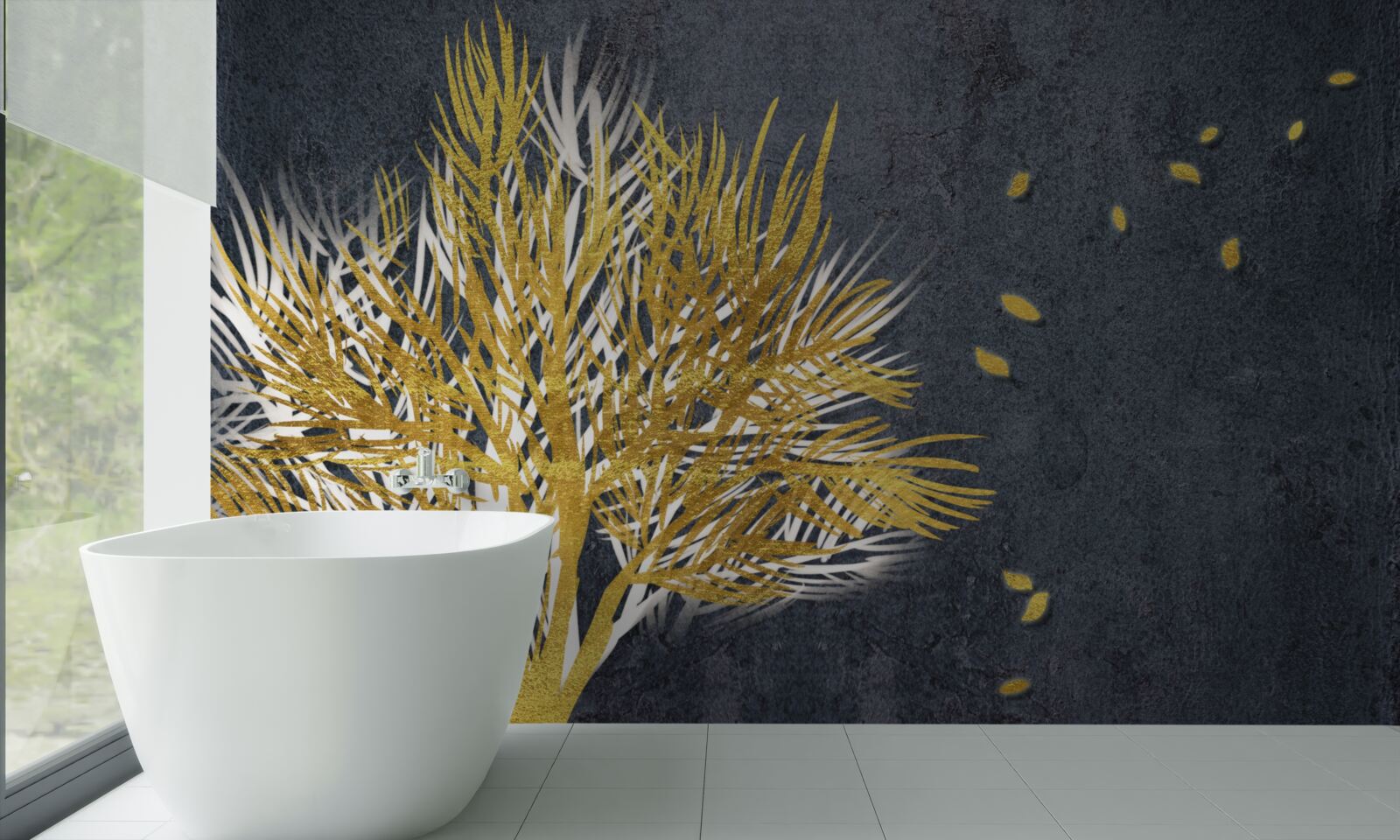 Fototapeta z zamarzniętego lasu wzbijają się w niebo ptaki