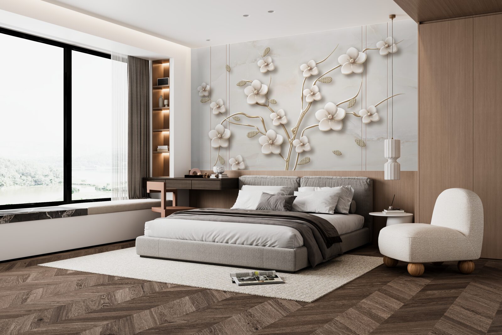 Fototapeta drzewo kwitnące na biało