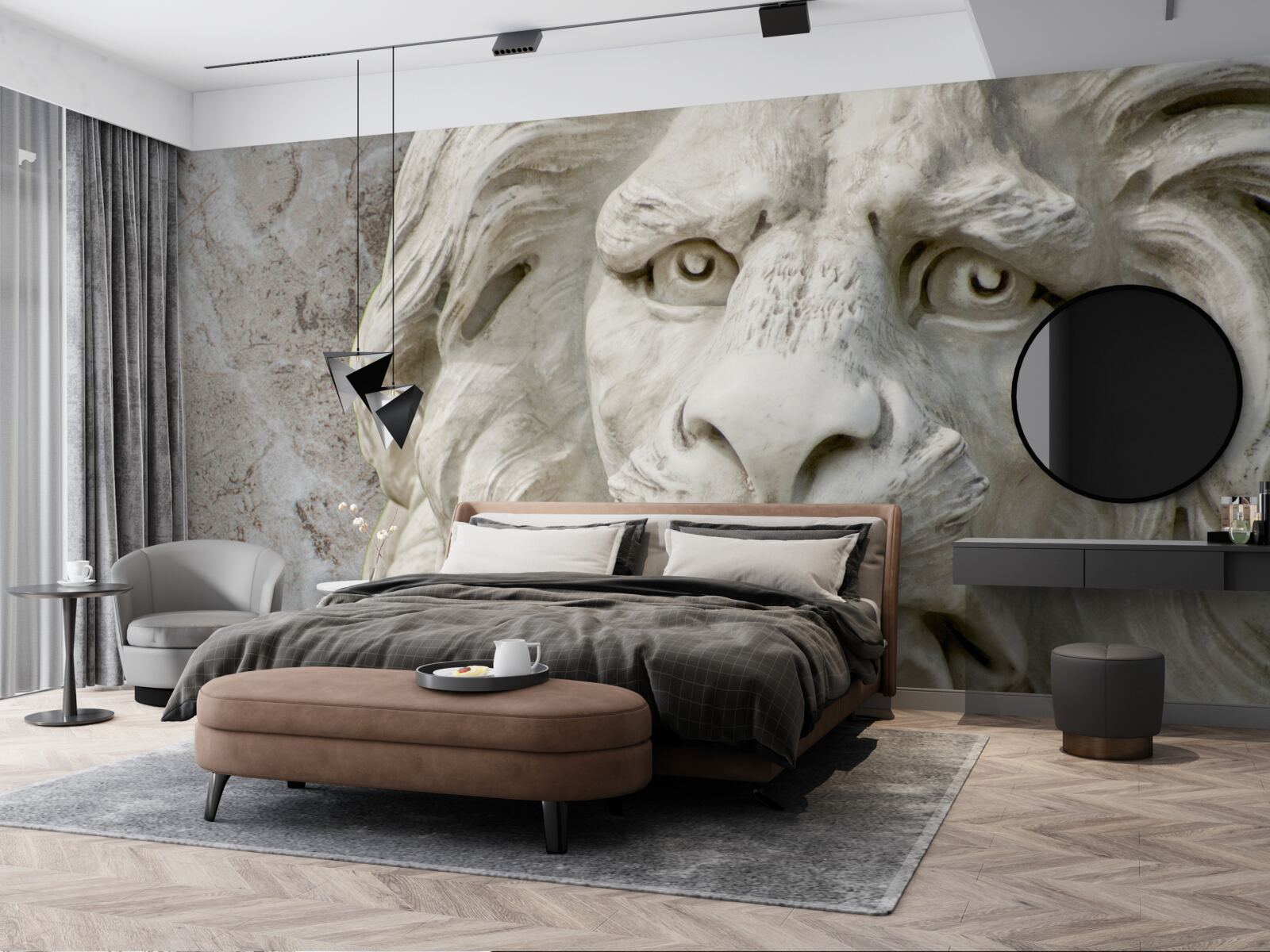 Fototapeta głowa lwa w płaskorzeźbie