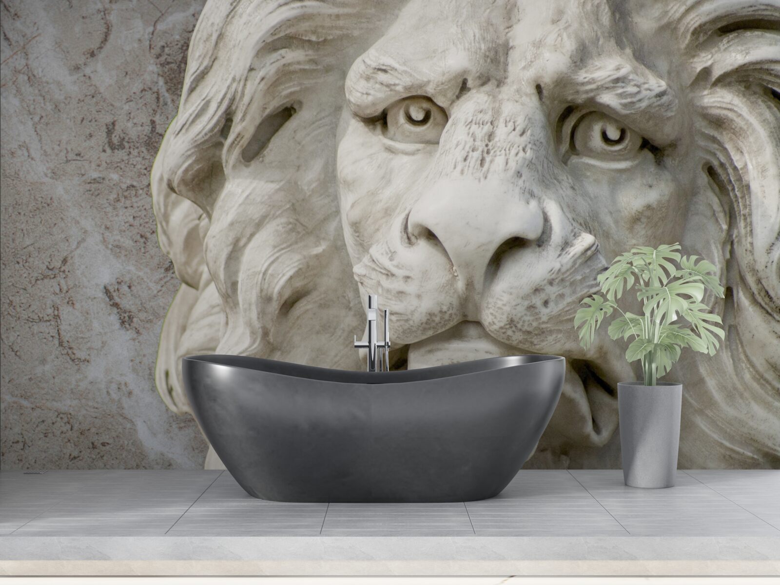 Fototapeta głowa lwa w płaskorzeźbie