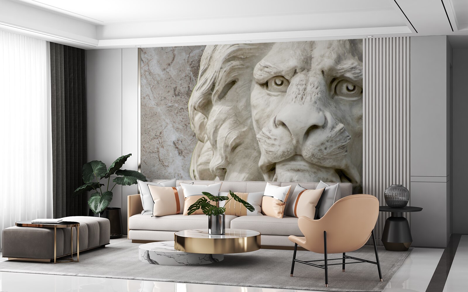 Fototapeta głowa lwa w płaskorzeźbie