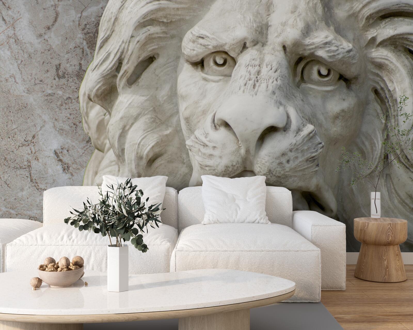 Fototapeta głowa lwa w płaskorzeźbie